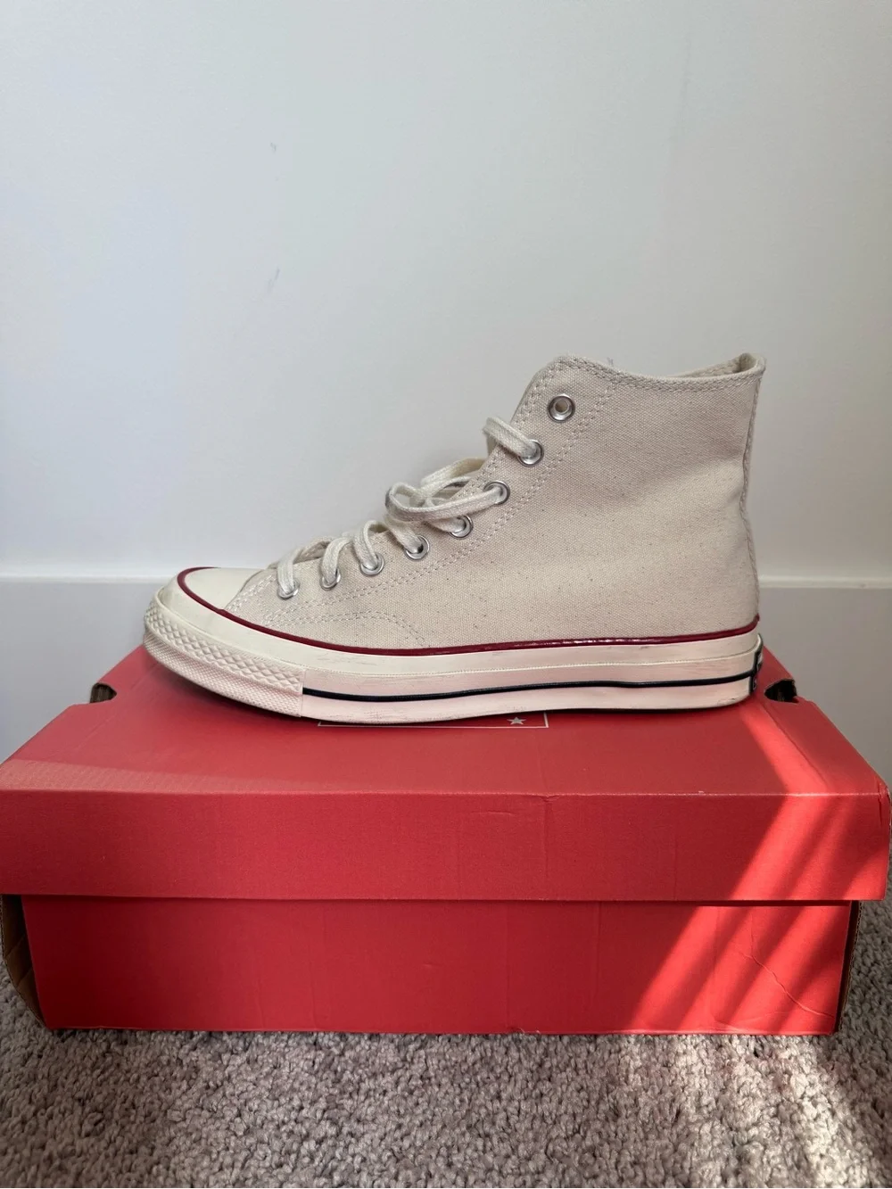 Converse High Top Sneakers - Cream with Red Stripe